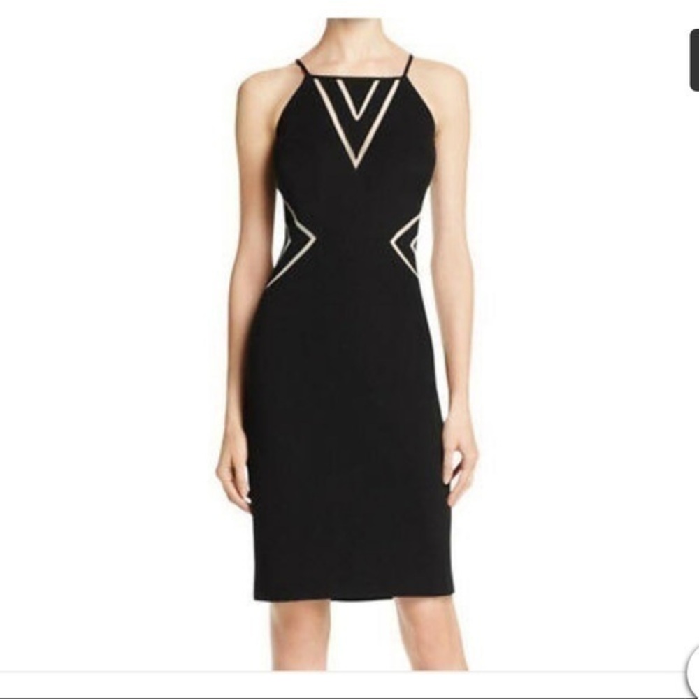Aidan Mattox Black Illusion Cut Out Black Mini Party Evening Night Out Dress 0